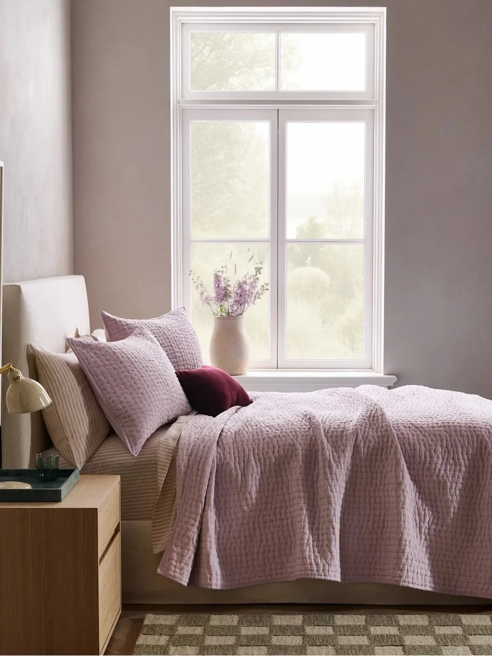 Quince European Linen Cotton Stitch Quilt SET ORCHID (Shams Inc) Queen NWT $267